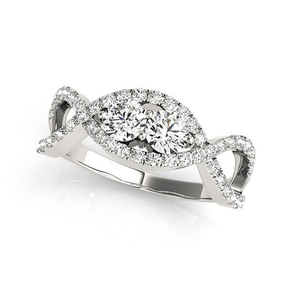 14K Gold Multi-Diamond Two Stone Ring