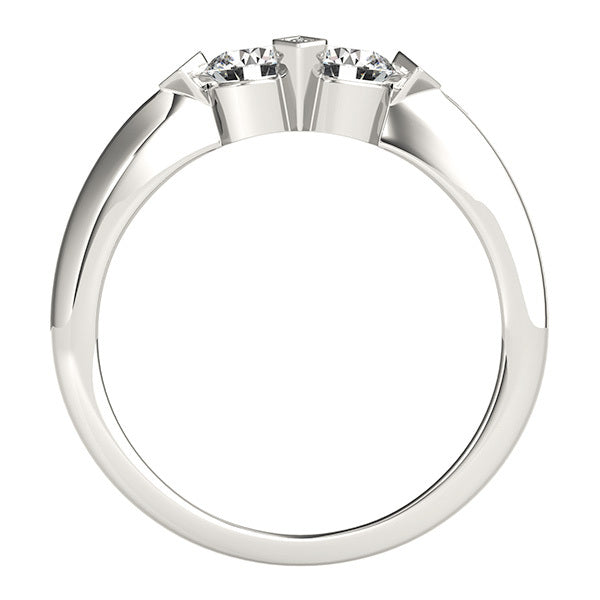 White Gold Multi-Diamond Two Stone Fashion Ring