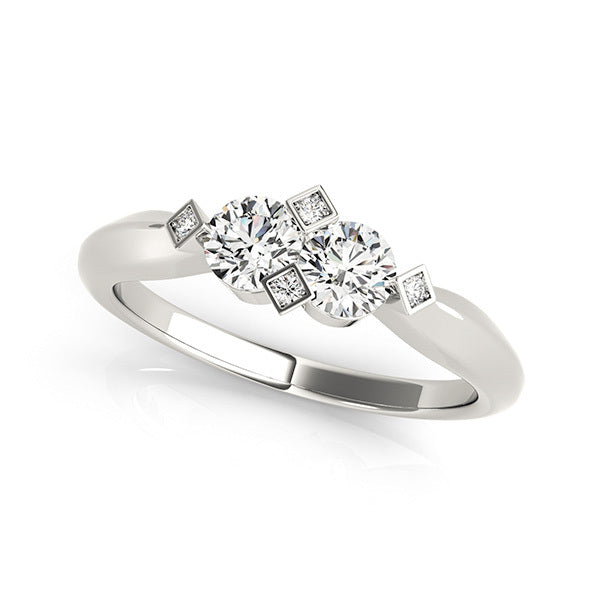 White Gold Multi-Diamond Two Stone Fashion Ring