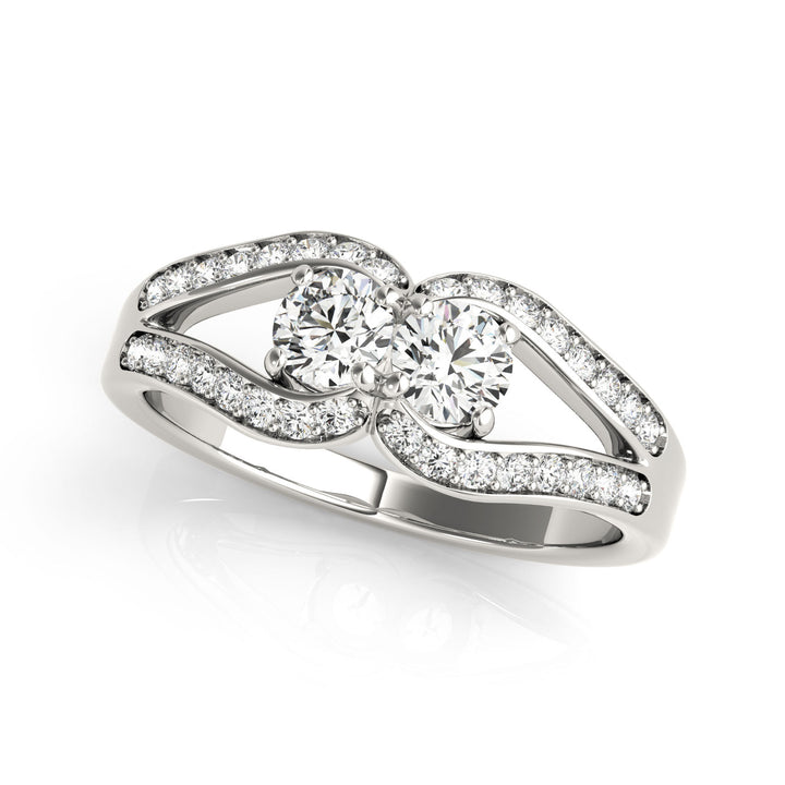 14K Multi-Diamond Two Stone Ring