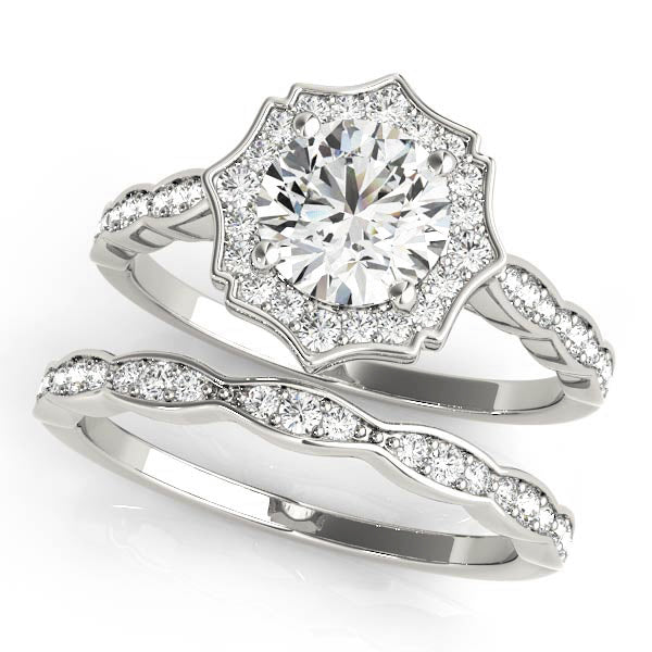 Platinum 1.10 ct Round Diamond Halo Engagement Ring