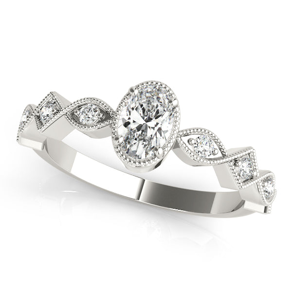 14K White Gold Oval Diamond Engagement Ring