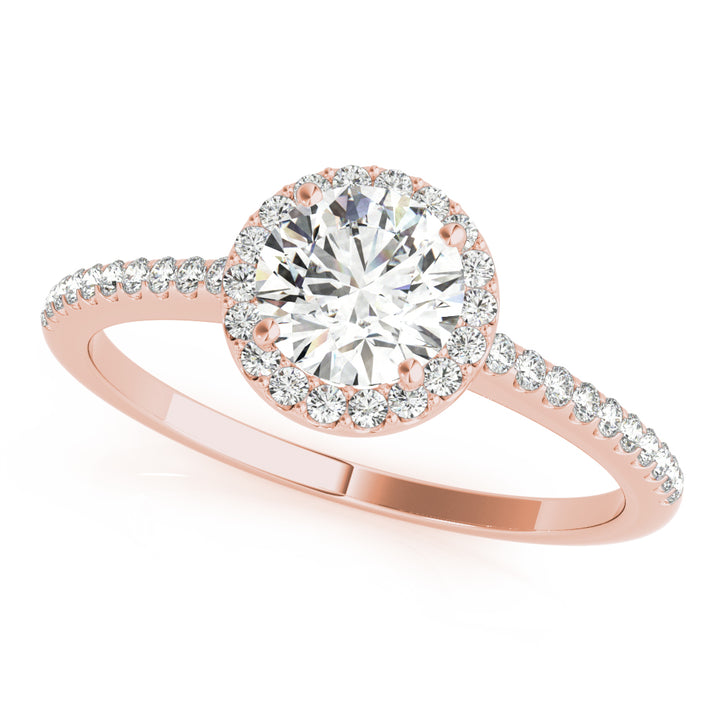 18K Rose Gold Round Diamond Halo Engagement Ring
