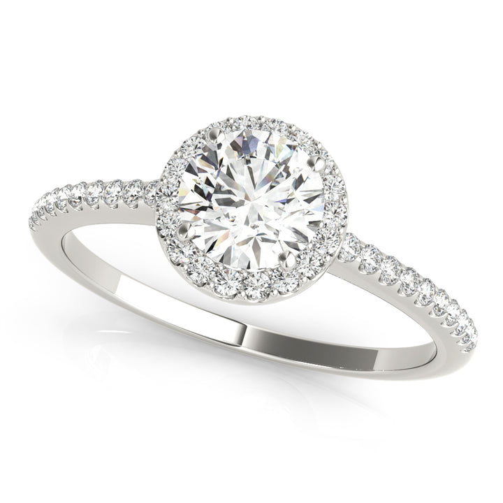 14K White Gold Round Diamond Halo Engagement Ring