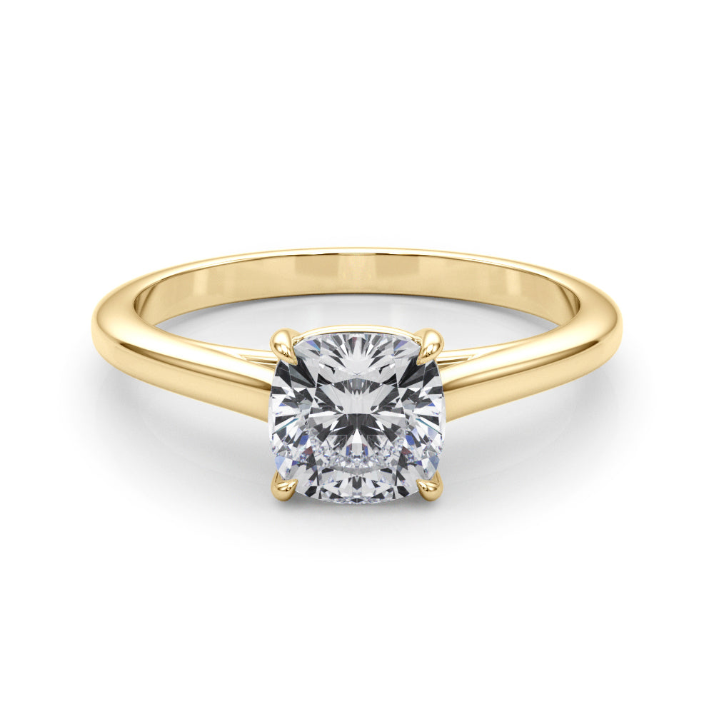 14K Yellow Gold Cushion Diamond Solitaire Ring