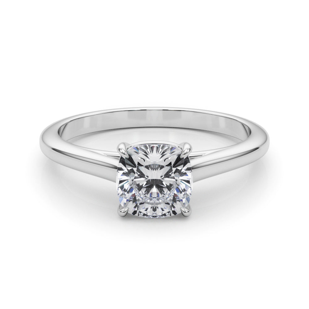 14K White Gold Cushion Diamond Solitaire Ring