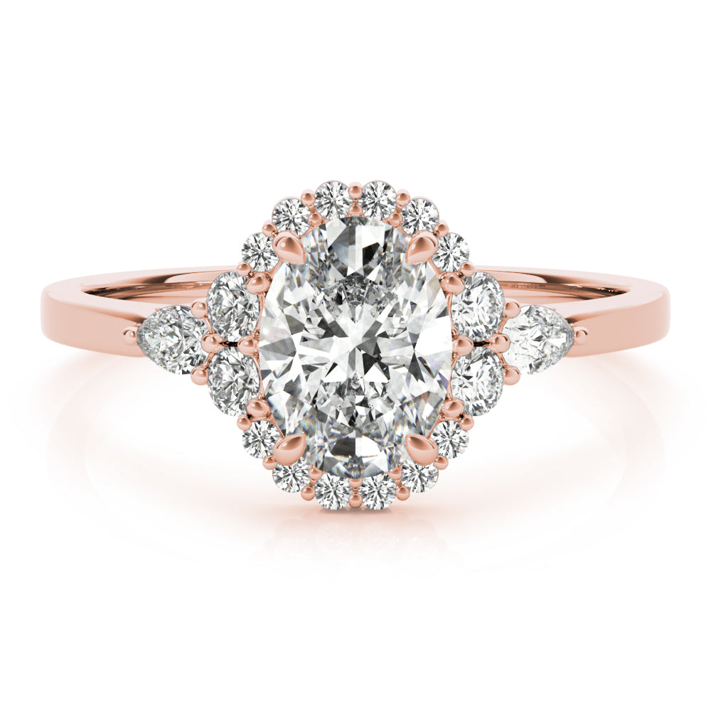 18K Rose Gold Oval Diamond Engagement Ring with Halo