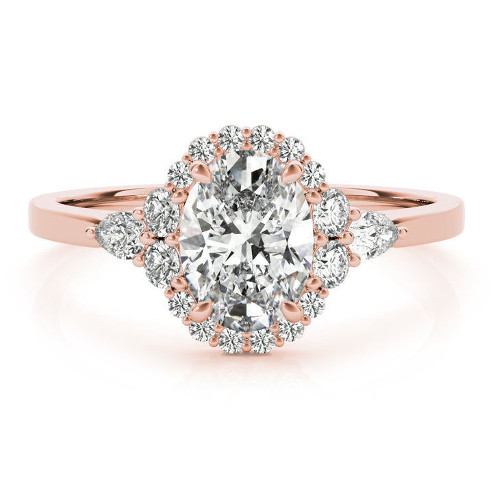 18K Rose Gold Oval Diamond Engagement Ring with Halo