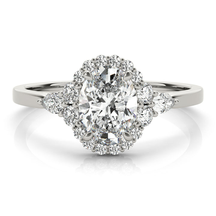 18K White Gold Oval Diamond Engagement Ring with Halo