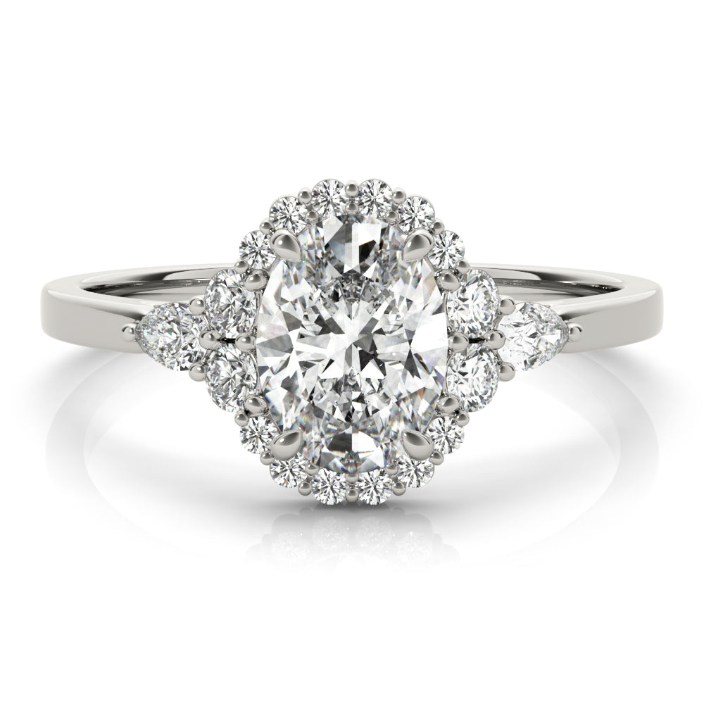 14K White Gold Oval Diamond Engagement Ring with Halo
