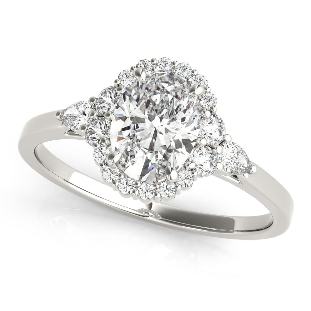 18K White Gold Oval Diamond Engagement Ring with Halo