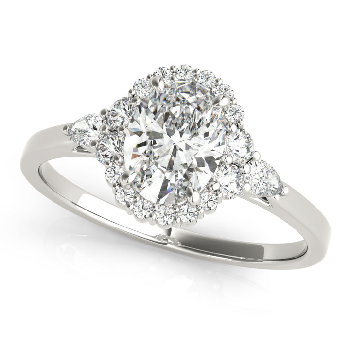 Platinum White Diamond Oval Halo Engagement Ring