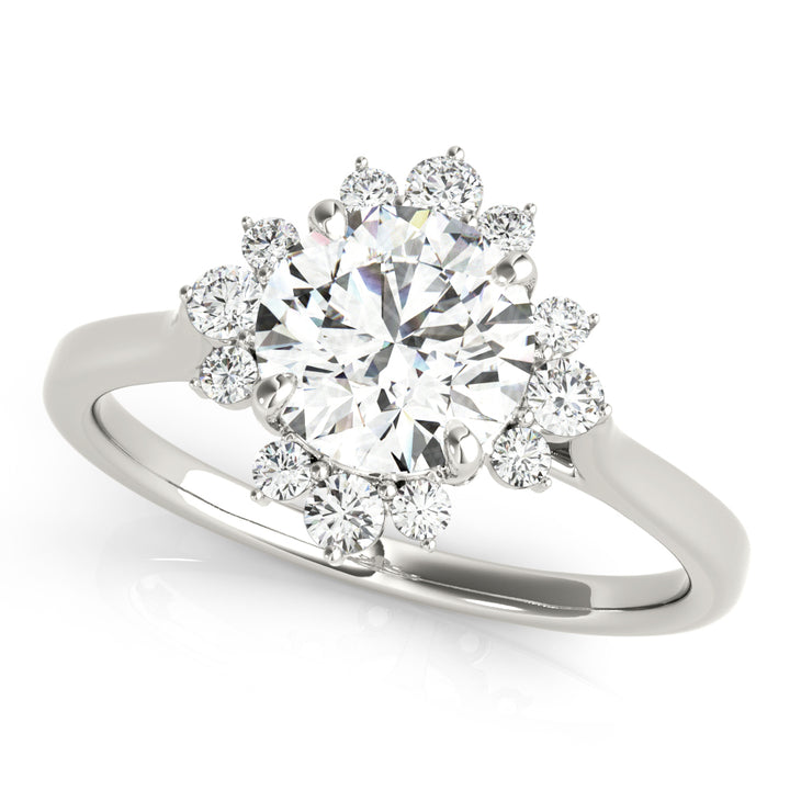 18K White Gold Round Diamond Halo Engagement Ring