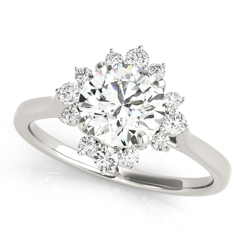 18K White Gold Round Diamond Halo Engagement Ring