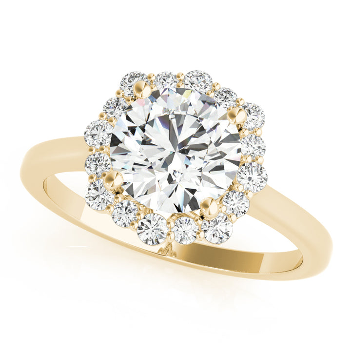 18K Yellow Gold Round Diamond Halo Engagement Ring