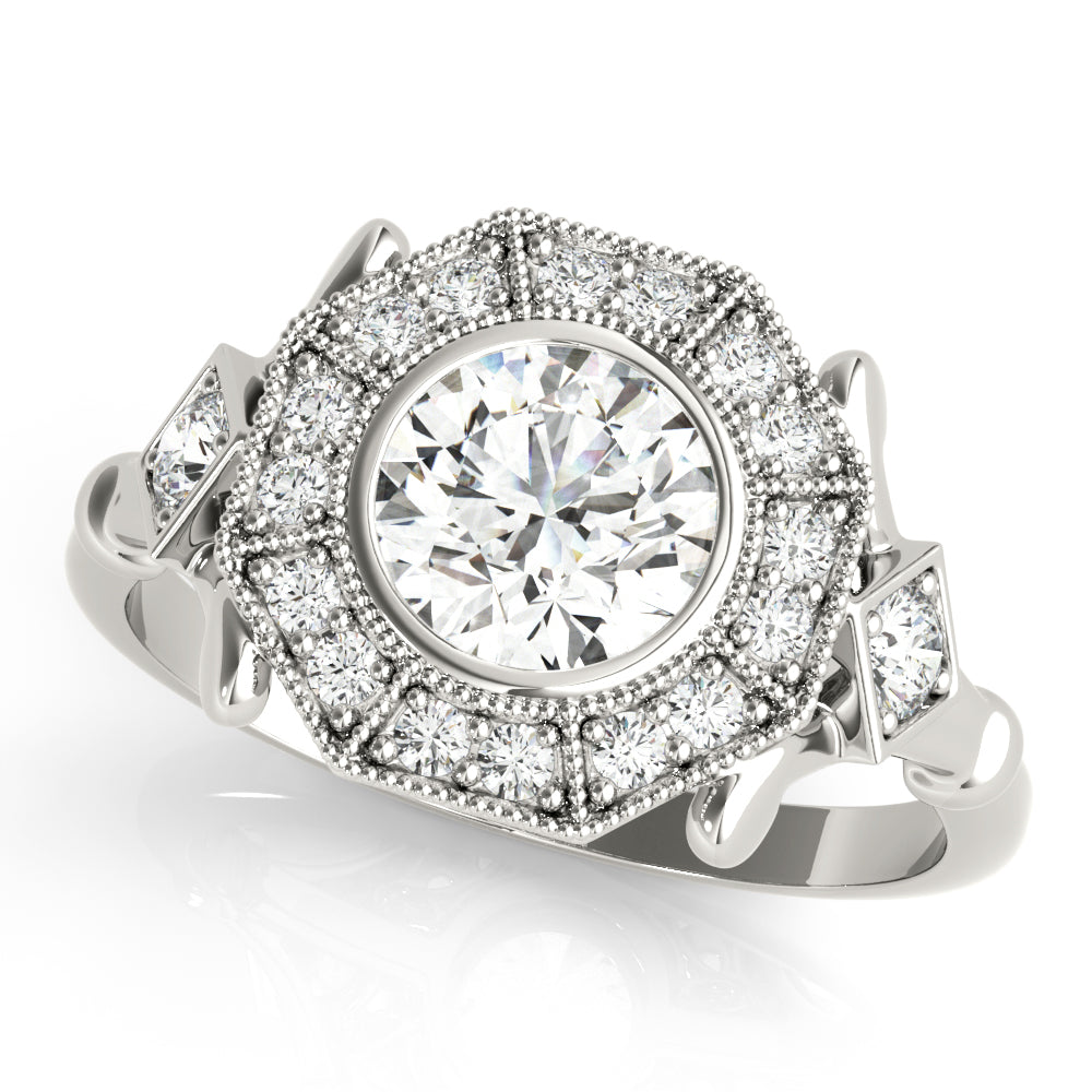 Platinum Round Diamond Halo Engagement Ring