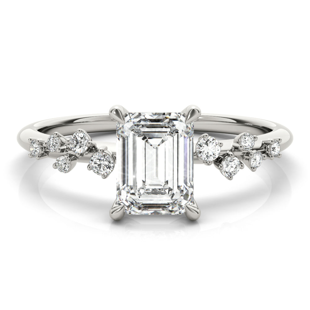 14K White Gold Emerald Diamond Fashion Ring