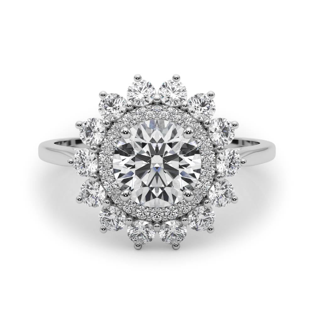 14K White Gold 1 ct Diamond Halo Engagement Ring
