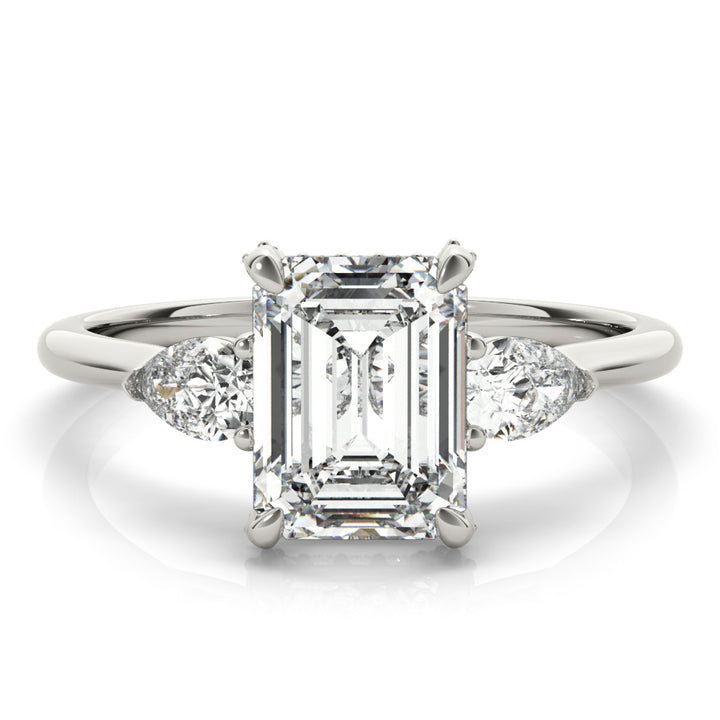Platinum Emerald Diamond Three-Stone Engagement Ring