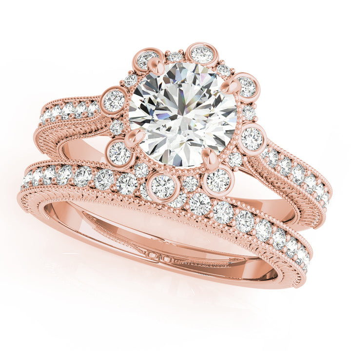 18K Rose Gold Round Diamond Halo Engagement Ring