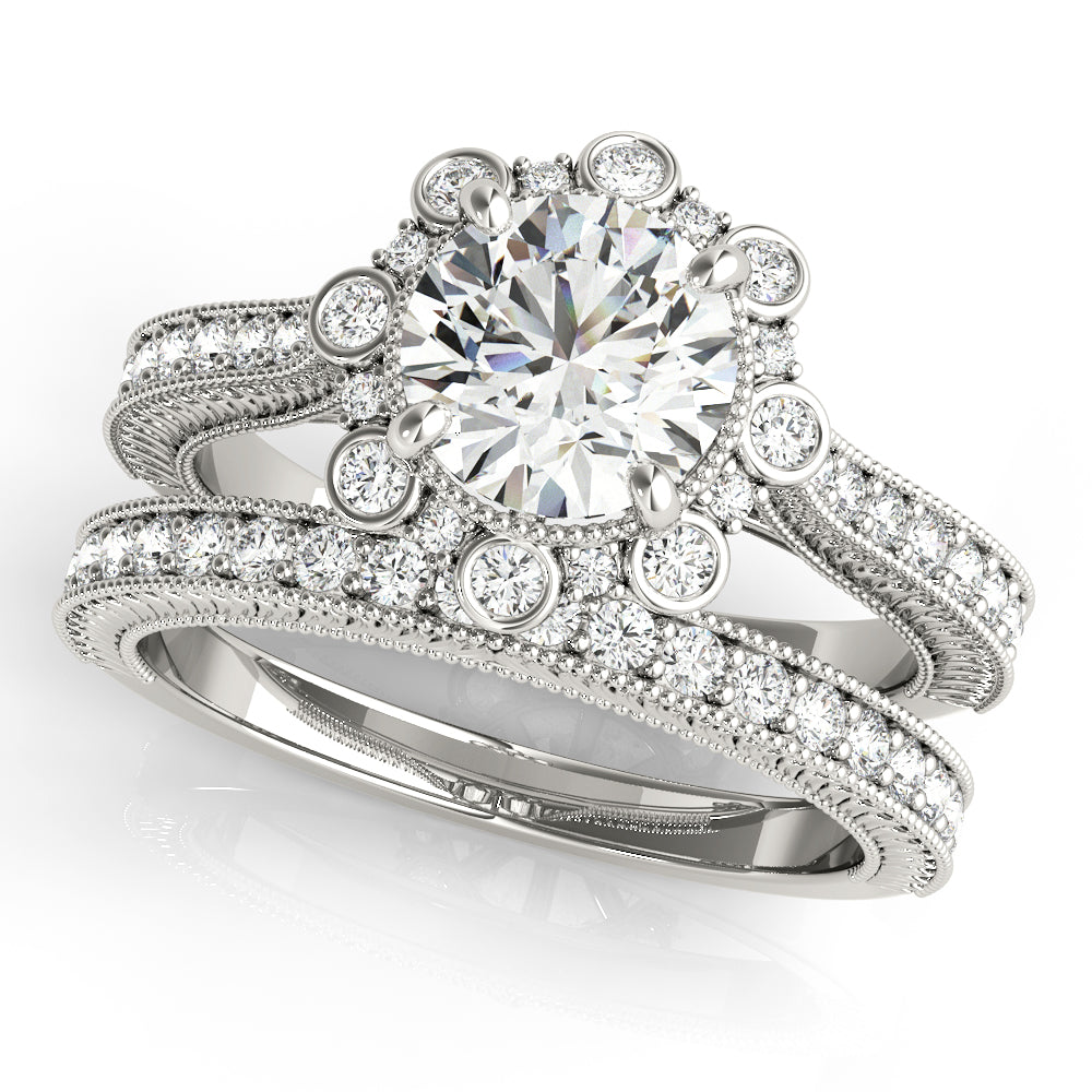 Platinum 1 CT Round Diamond Halo Engagement Ring