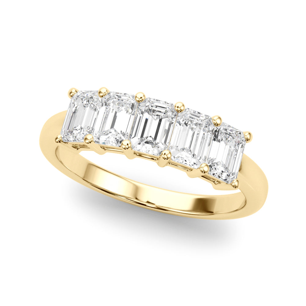 18K Yellow Gold Emerald Diamond Wedding Ring