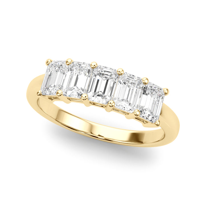 18K Yellow Gold Emerald Diamond Wedding Ring
