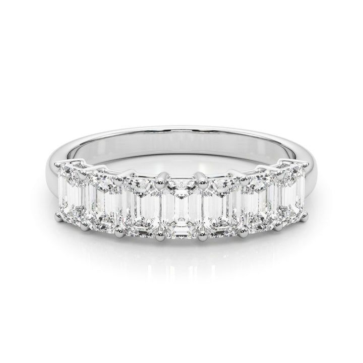 18K White Gold Multi-Diamond Emerald Wedding Band
