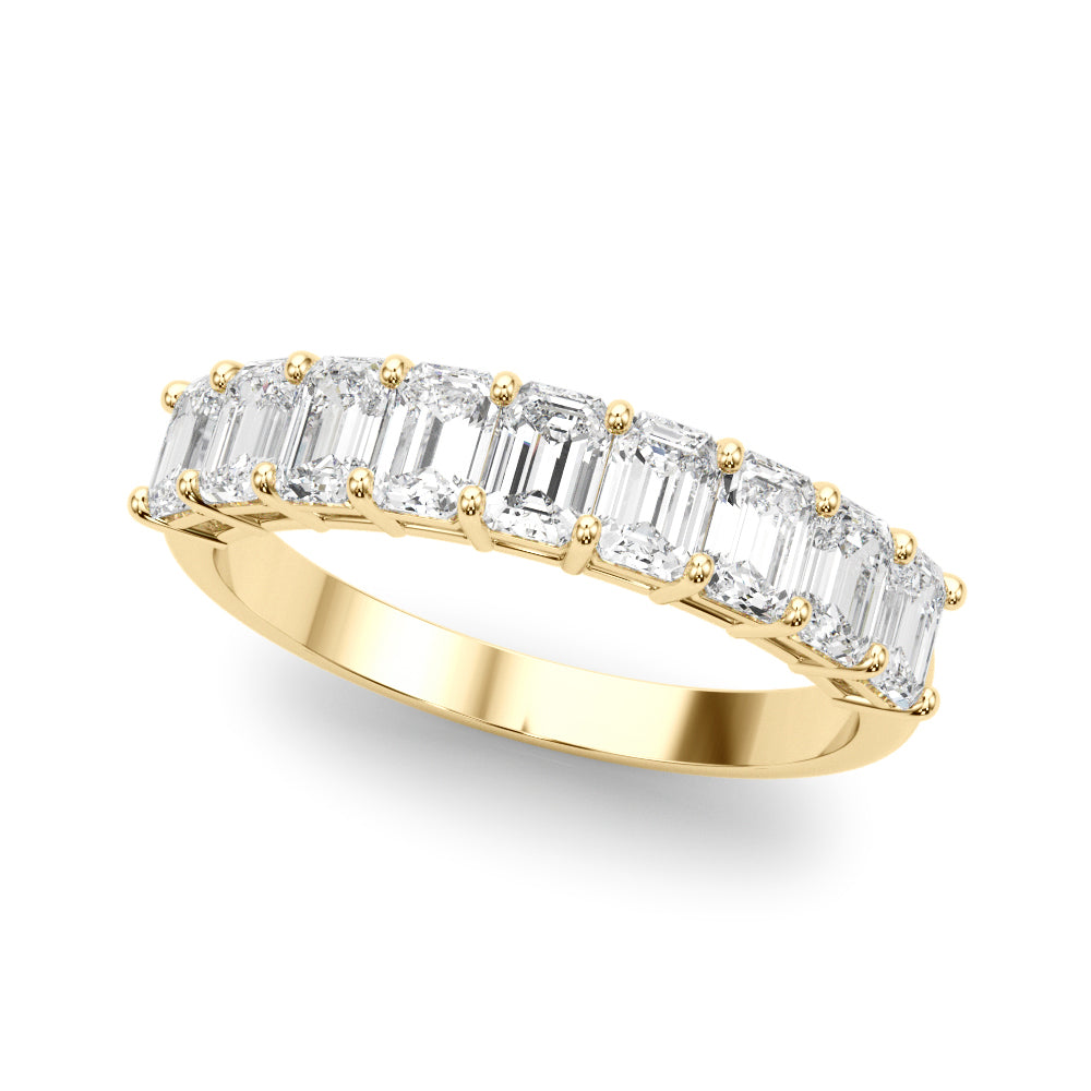 14K Yellow Gold Emerald Diamond Wedding Band