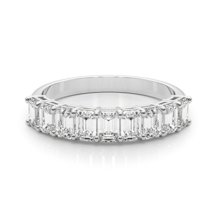 14K White Gold Emerald Diamond Wedding Band