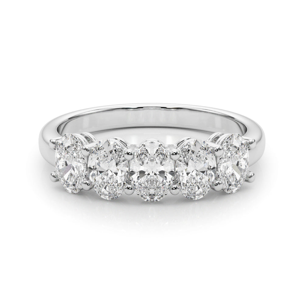 18K White Gold Oval Diamond 5-Stone Wedding Ring