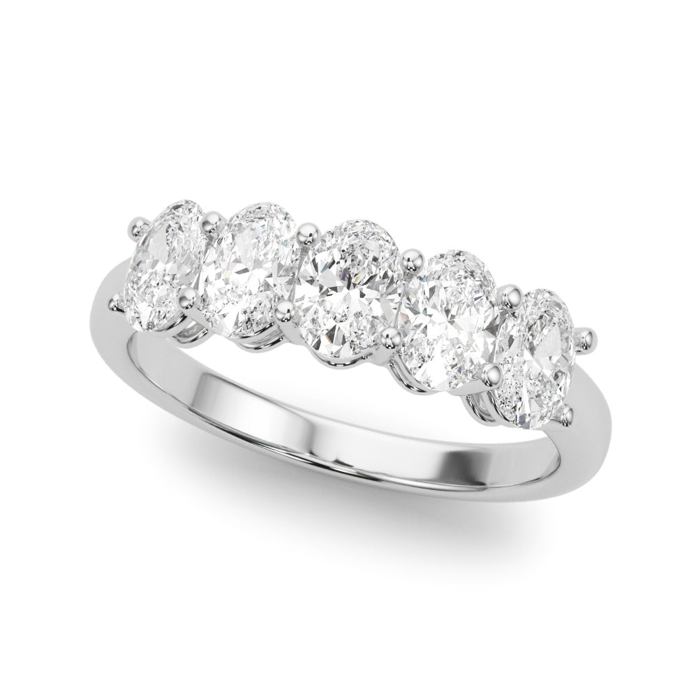 14K White Gold Oval Diamond 5-Stone Wedding Ring