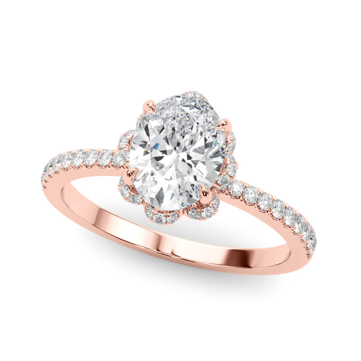 18K Rose Gold Oval Diamond Engagement Ring with Halo