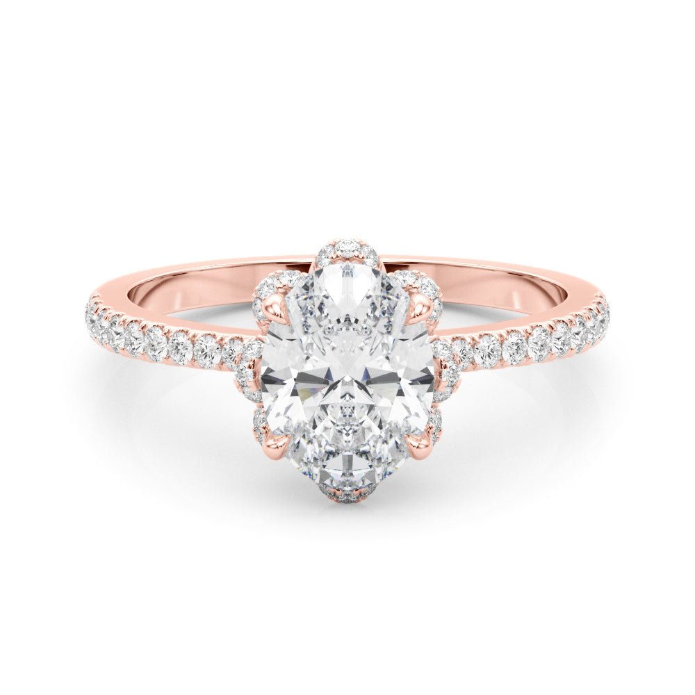 18K Rose Gold Oval Diamond Engagement Ring with Halo
