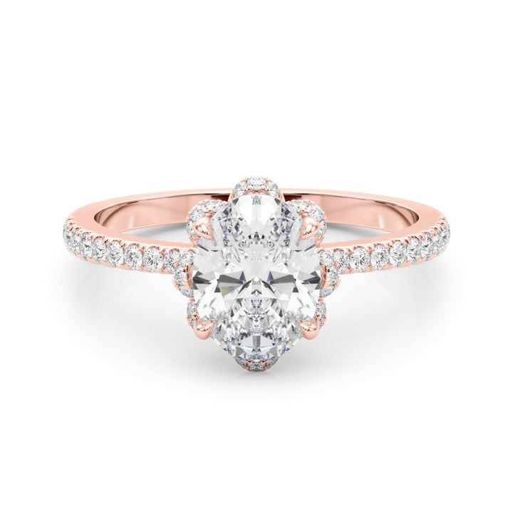 14K Rose Gold Oval Diamond Halo Engagement Ring