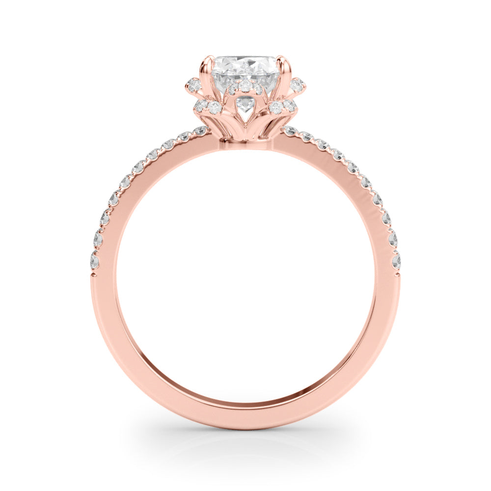 18K Rose Gold Oval Diamond Engagement Ring with Halo