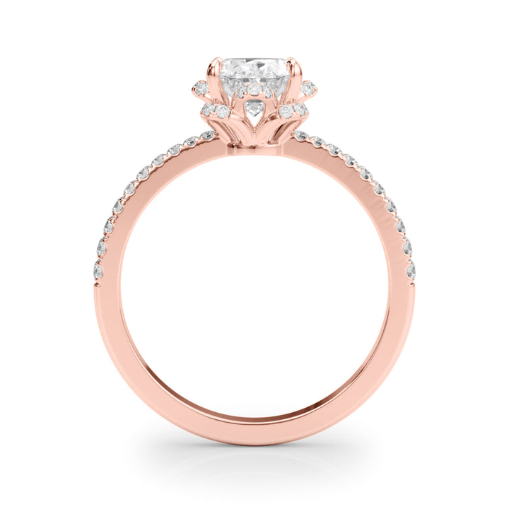 18K Rose Gold Oval Diamond Engagement Ring with Halo