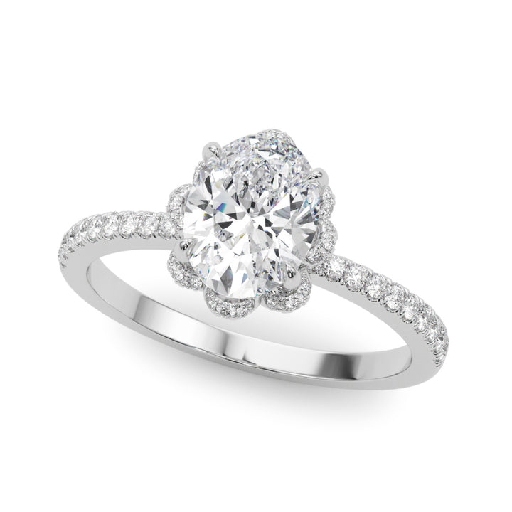 14K White Gold Oval Diamond Halo Engagement Ring
