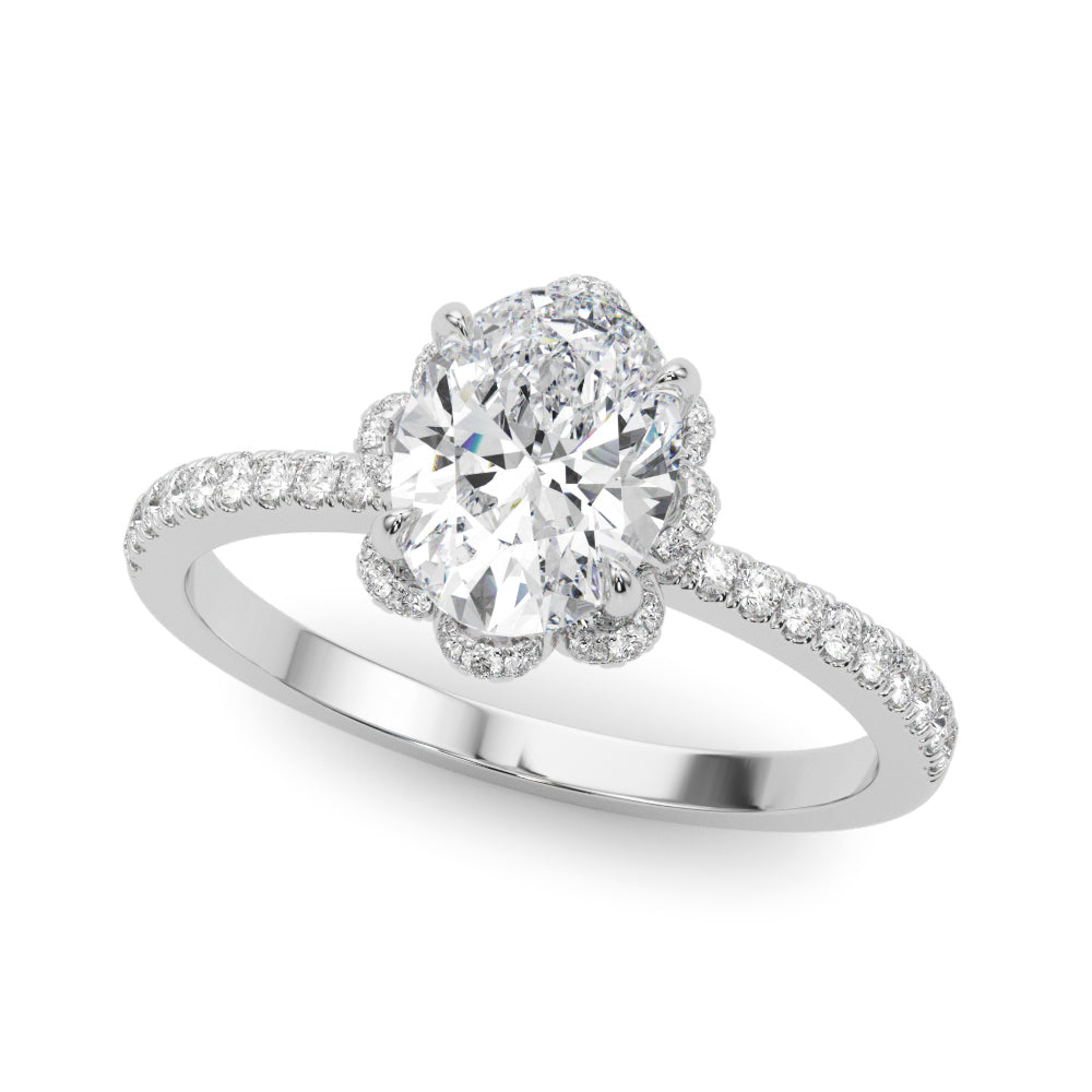 14K White Gold Oval Diamond Halo Engagement Ring