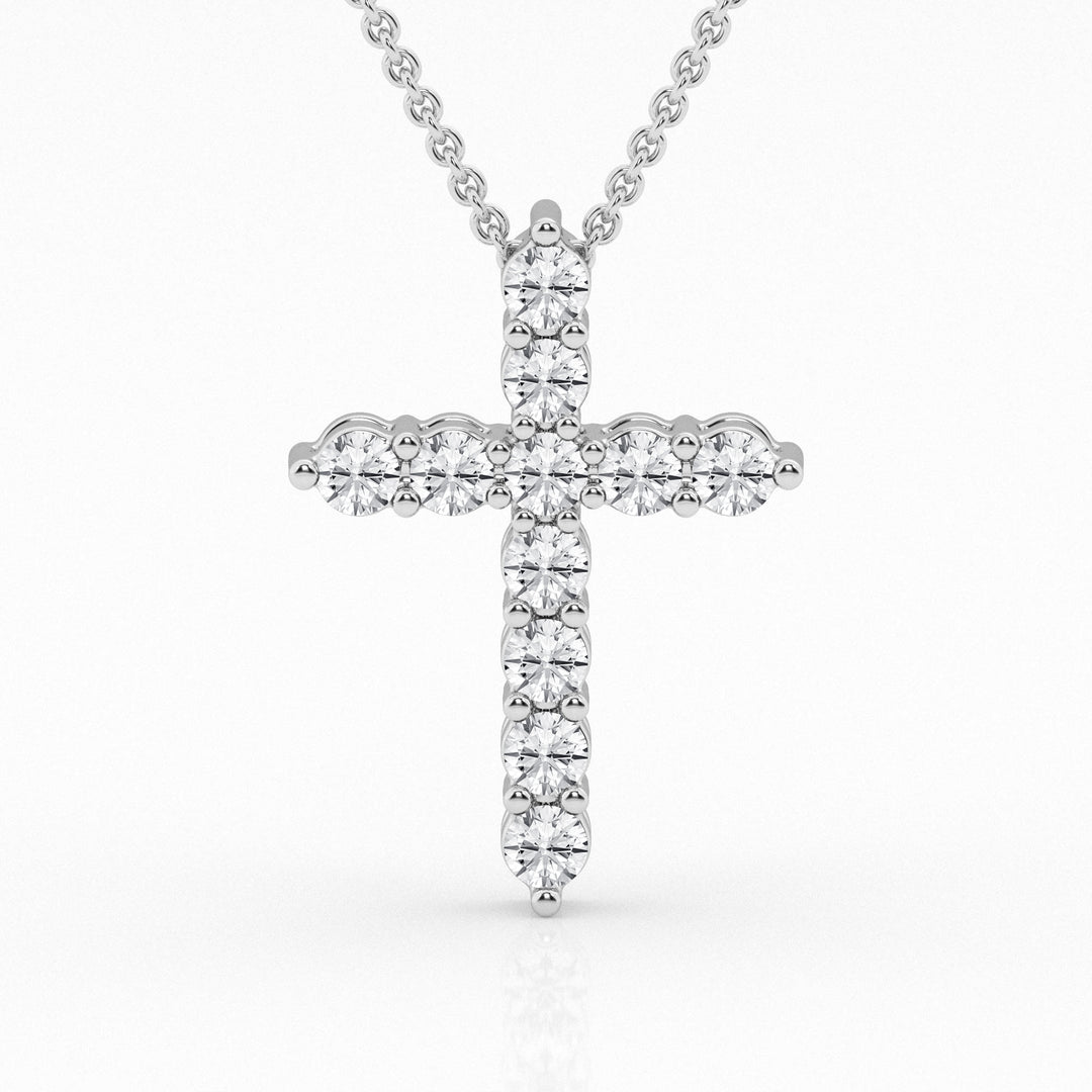 14K White Gold Lab Diamond Cross Pendant Necklace