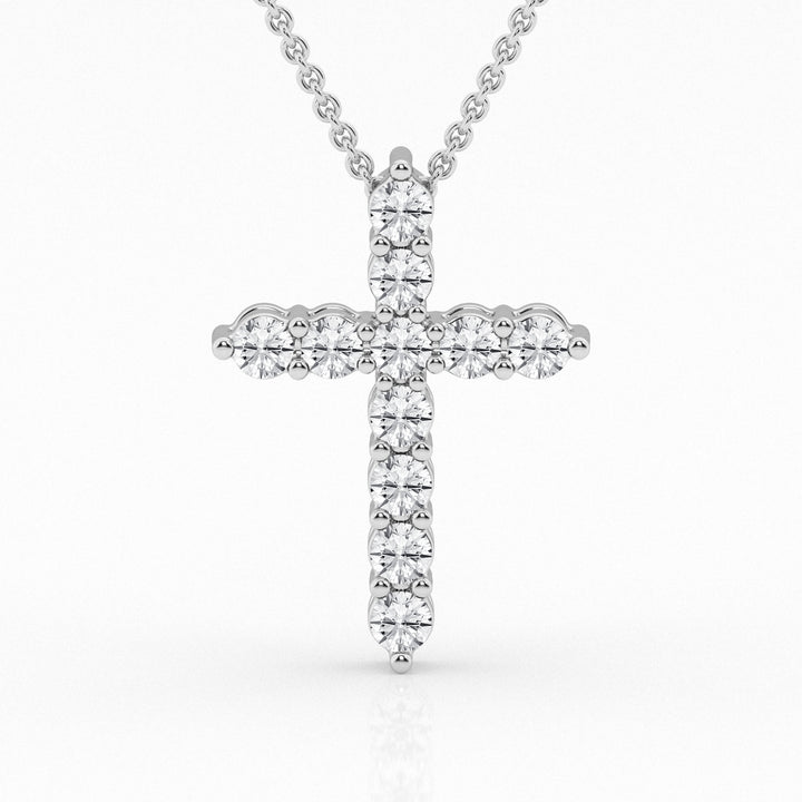 14K White Gold Lab Diamond Cross Pendant Necklace