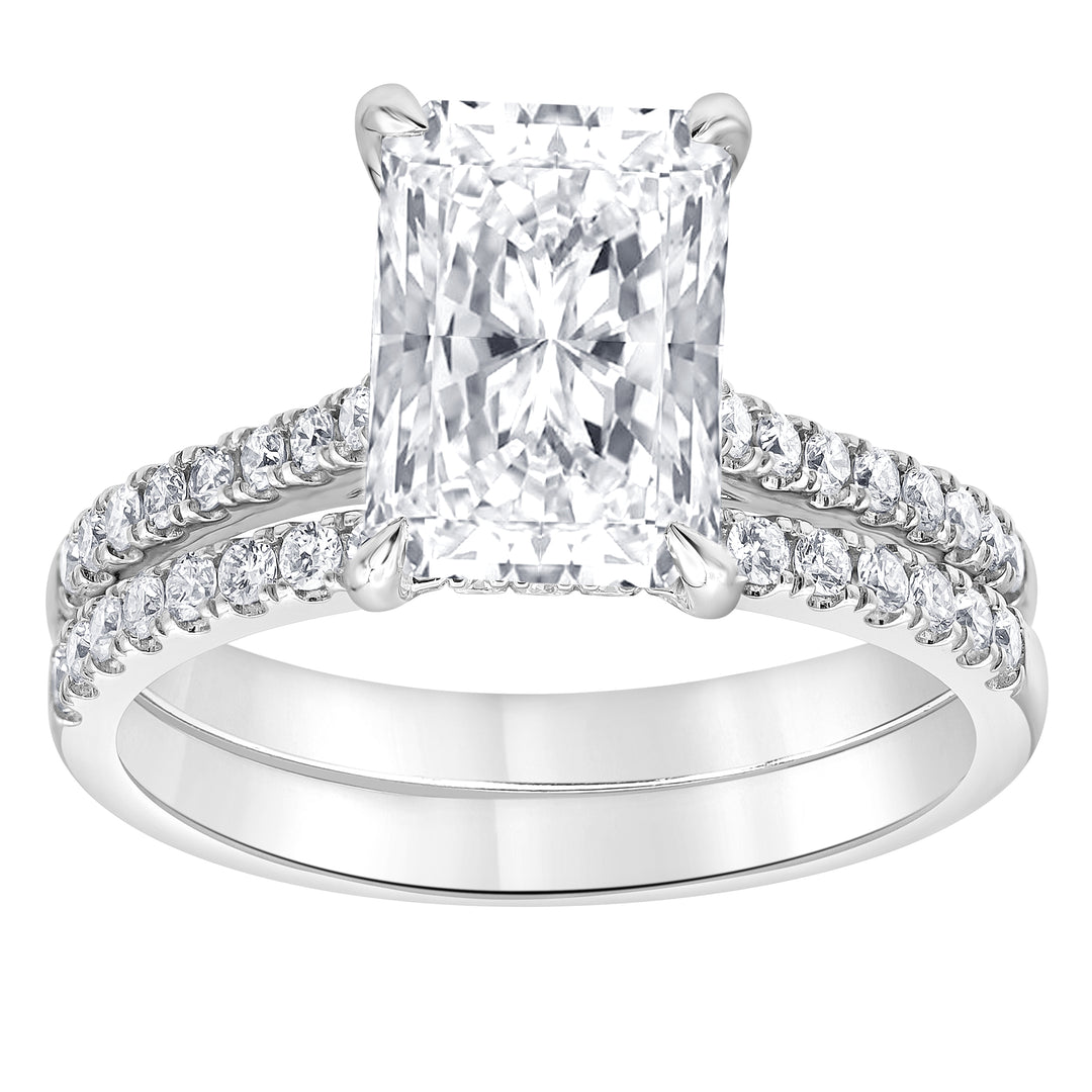 14K White Gold Radiant Lab Diamond Halo Engagement Ring