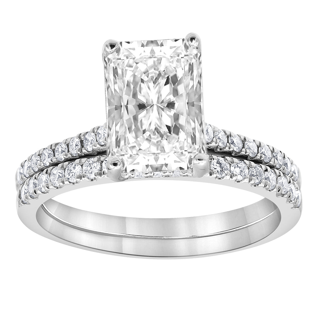 14K White Gold Emerald Cut Lab Diamond Halo Engagement Ring