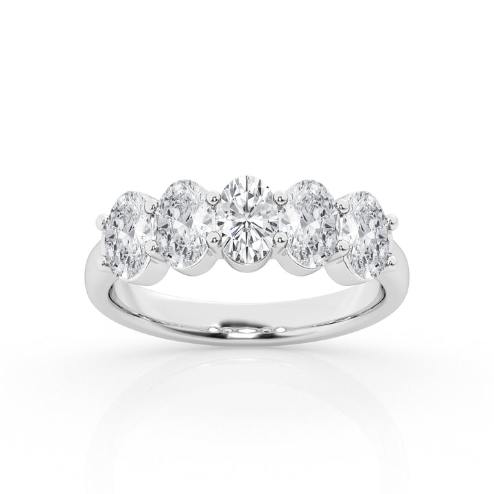 14K White Gold 5-Stone Lab Diamond Oval Engagement Ring