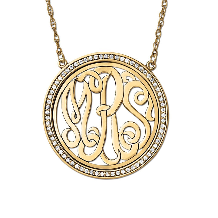 14K Yellow Gold Diamond Monogram Pendant