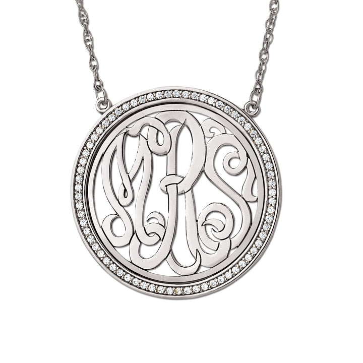 14K White Gold Lab Diamond Monogram Pendant