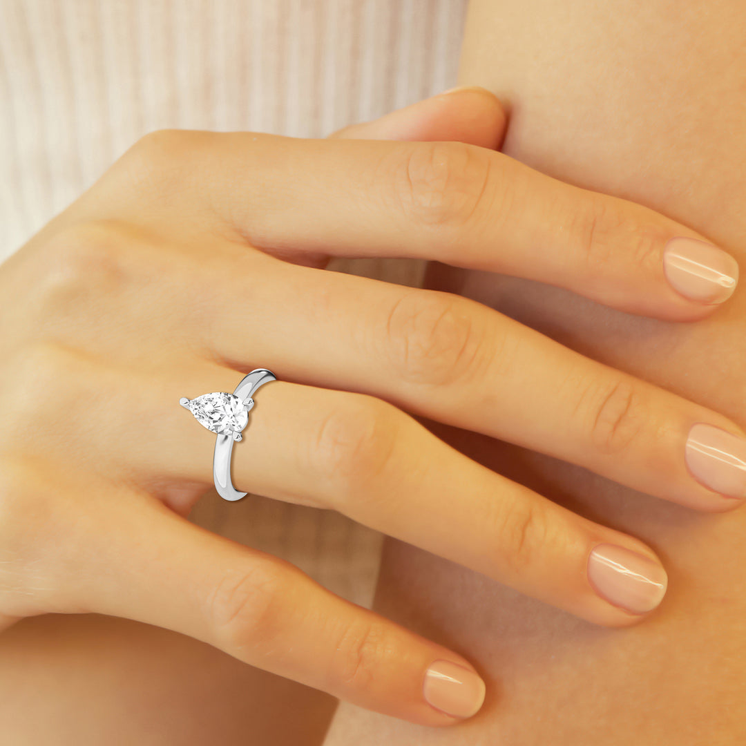 14K White Gold 1ct Pear Lab Diamond Solitaire Ring