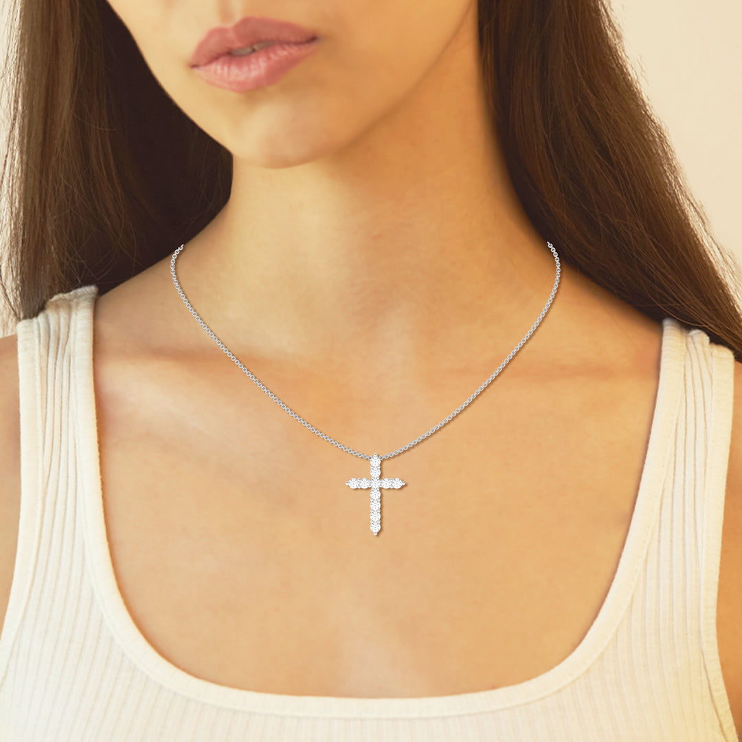 14K White Gold Lab Diamond Cross Pendant (2.00 ctw)