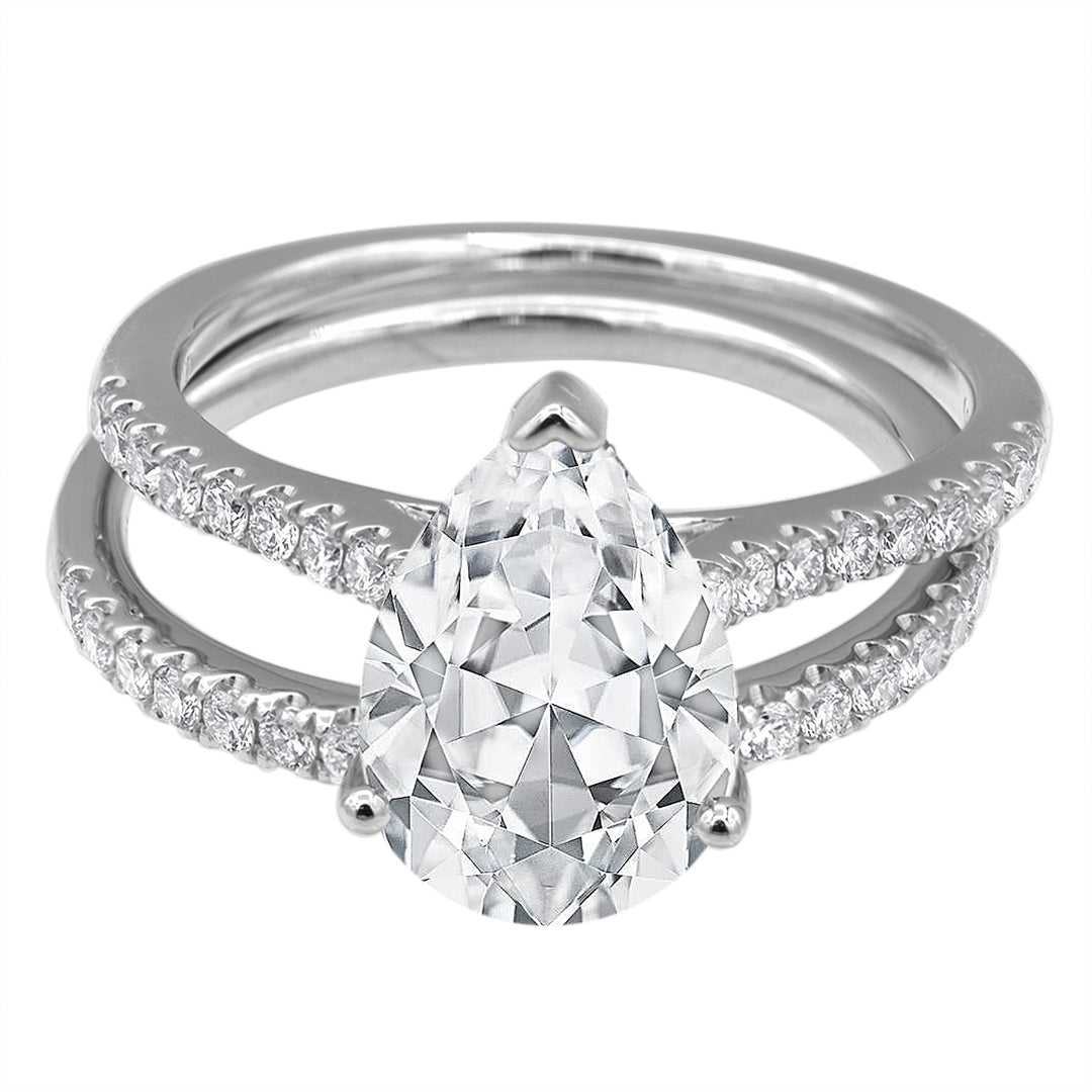 3.50 cttw Hidden Halo Bridal Ring with 3.00  center Pear