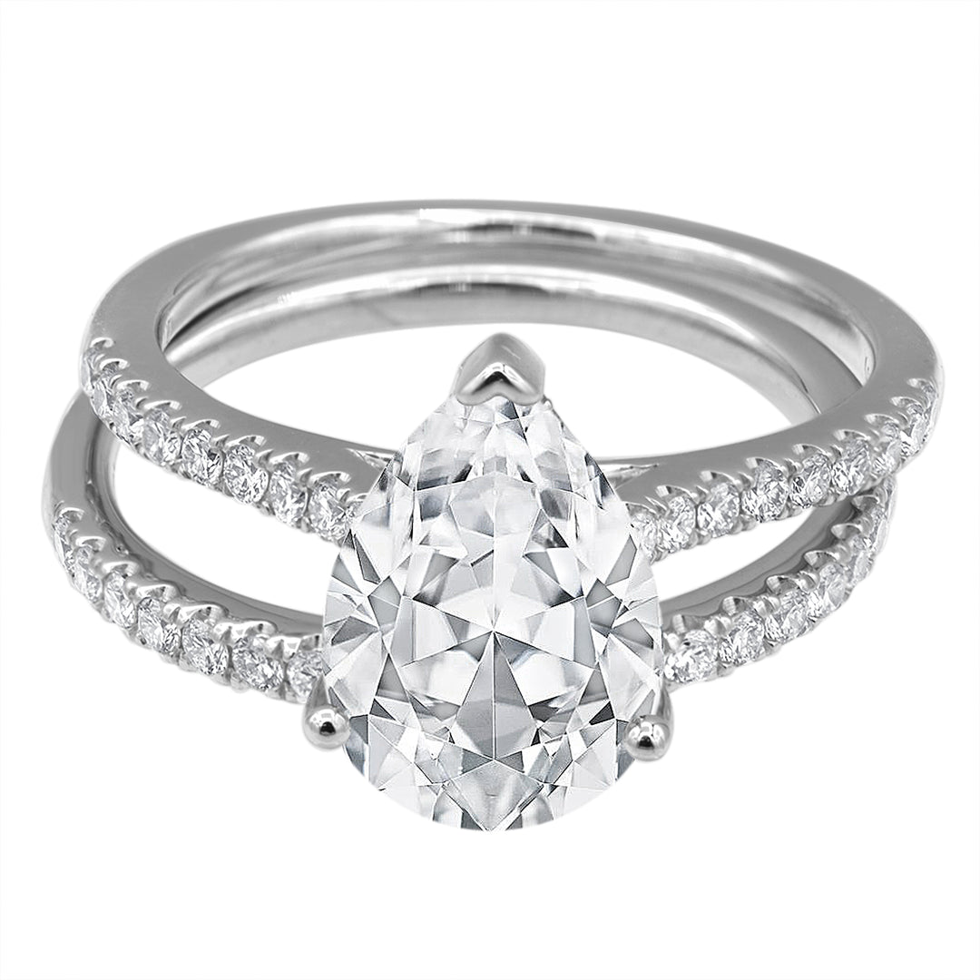 14K White Gold Pear Lab Diamond Halo Engagement Ring